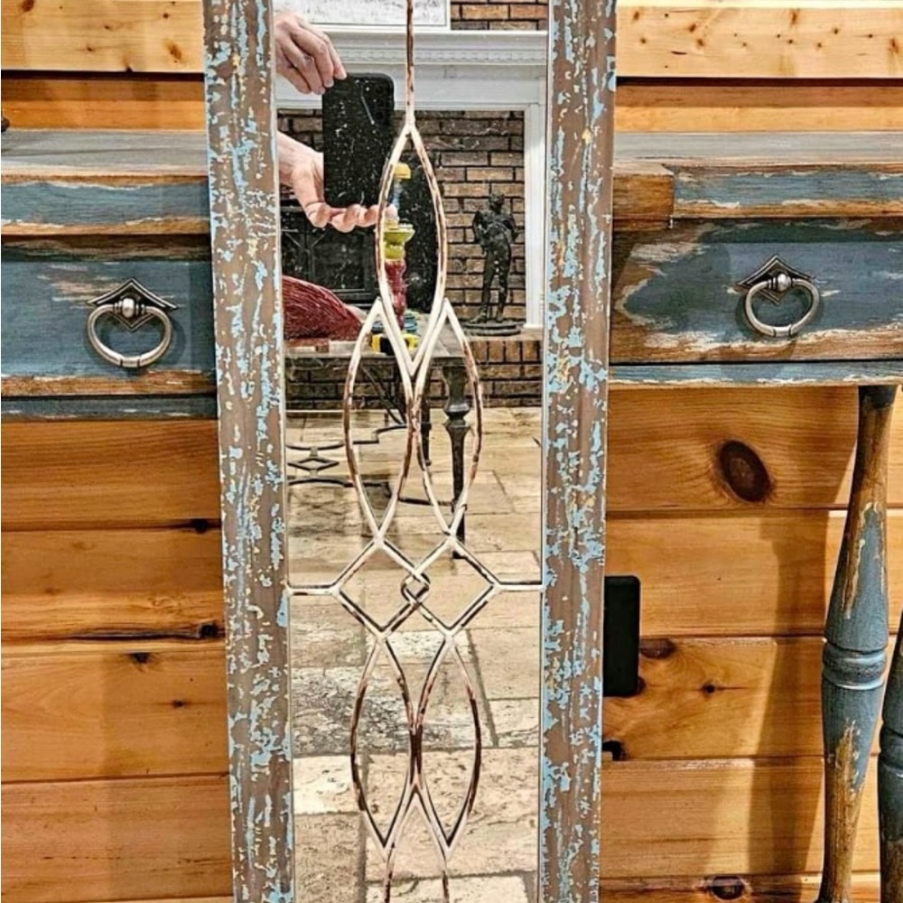 Rustic Blue and Brown Wall Mirror